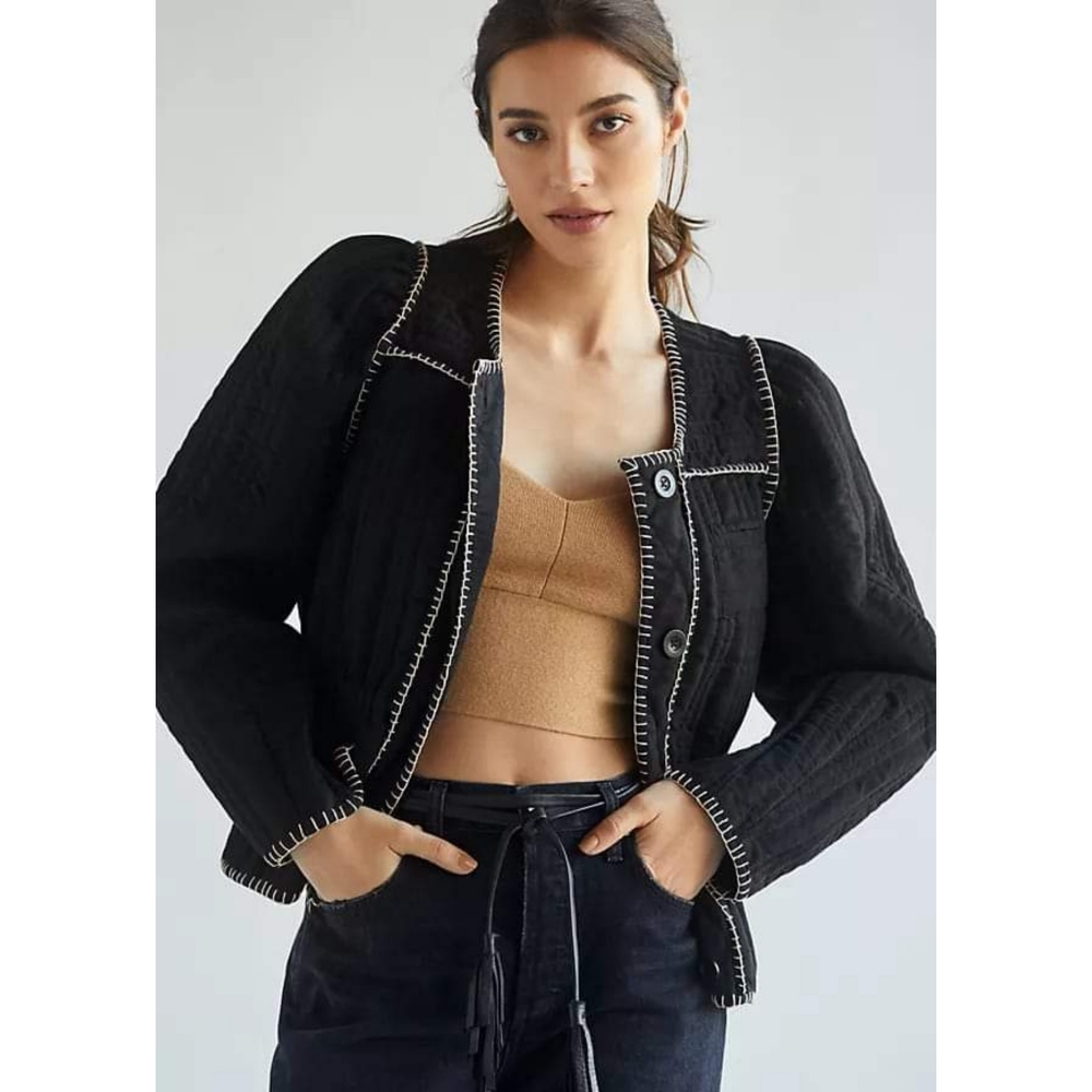 Anthropologie Quilted Puff-Sleeve Jacket